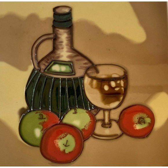 Jaco Other - Wine Bottle Fruit Glass  Decorative Ceramic Wall Art Tile 8x8 New